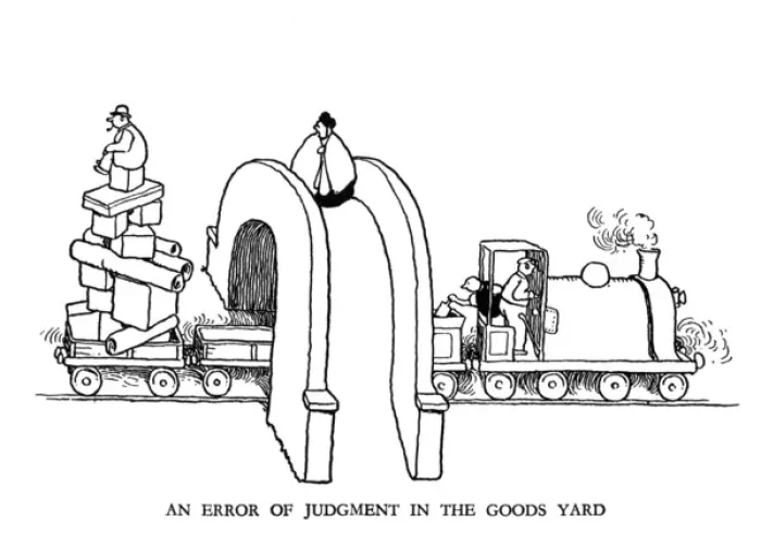 Framed Print : Vignette illustration, Railway Ribaldry by W Heath Robinson Framed Print : Vignette illustration, Railway Ribaldry by W Heath Robinson