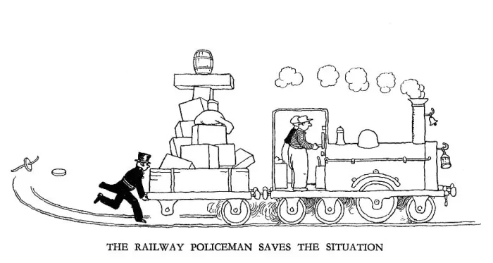 Framed Print : Vignette illustration, Railway Ribaldry by W Heath Robinson Framed Print : Vignette illustration, Railway Ribaldry by W Heath Robinson
