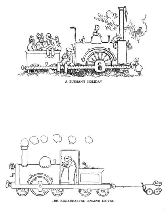 Framed Print : Vignette illustrations, Railway Ribaldry by W Heath Robinson Framed Print : Vignette illustrations, Railway Ribaldry by W Heath Robinson