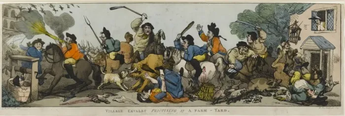 Framed Print : Village Cavalry practising in a farm yard Framed Print : Village Cavalry practising in a farm yard