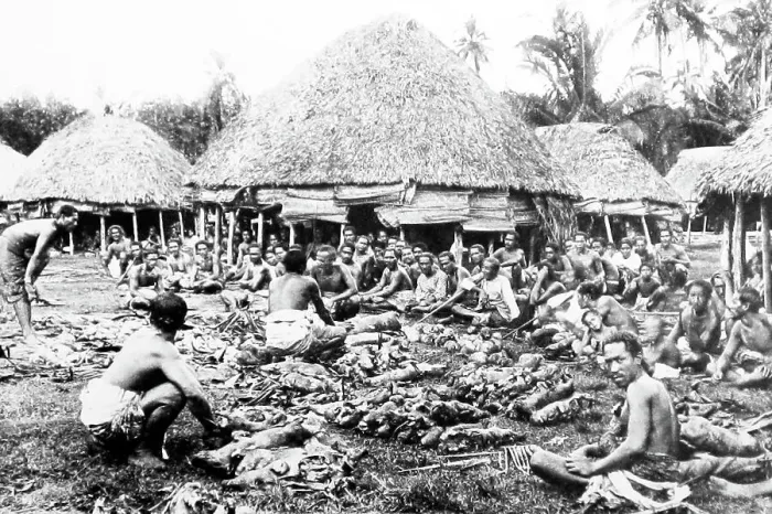 Framed Print : Village feast, Samoa, Victorian period Framed Print : Village feast, Samoa, Victorian period