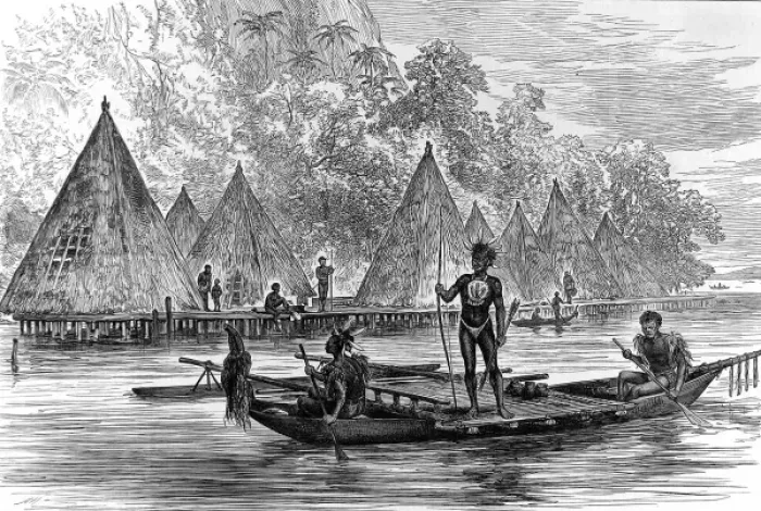 Framed Print : Village in Humboldt Bay, New Guinea, 1875 Framed Print : Village in Humboldt Bay, New Guinea, 1875