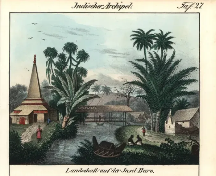 Framed Print : Village on the island of Buro (Buru) in Framed Print : Village on the island of Buro (Buru) in