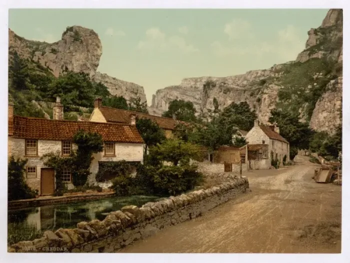 Framed Print : The village and Lion Rock, Cheddar, England Framed Print : The village and Lion Rock, Cheddar, England