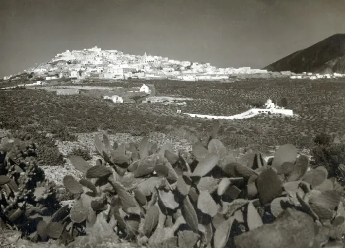Framed Print : Village of Pyrgos, Santorini, Greece. Date: circa 1940s Framed Print : Village of Pyrgos, Santorini, Greece. Date: circa 1940s