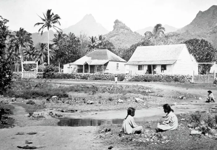 Framed Print : Village in Rarotonga Islands, South Pacific - sepia Framed Print : Village in Rarotonga Islands, South Pacific - sepia