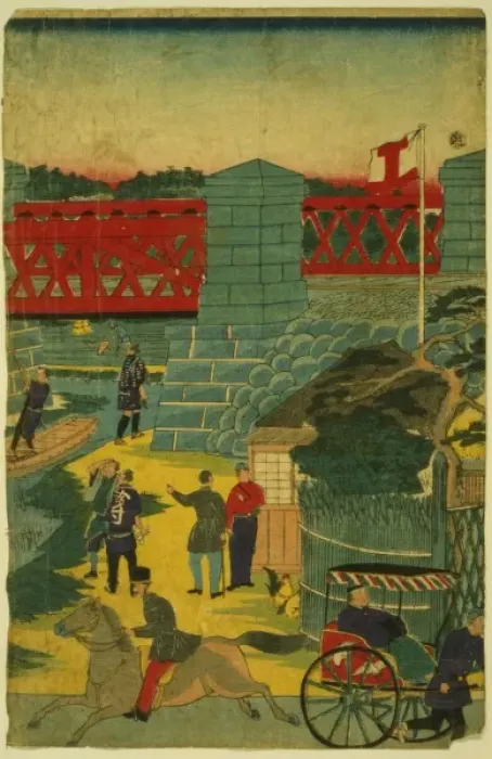 Framed Print : Village scene in Japan showing people engaged in various act Framed Print : Village scene in Japan showing people engaged in various act