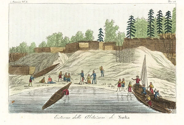 Village scene of the Native Americans of Nootka Sound