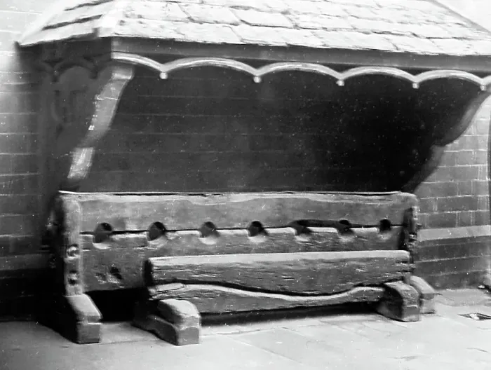 Framed Print : Village stocks at Winchcombe, early 1900s Framed Print : Village stocks at Winchcombe, early 1900s