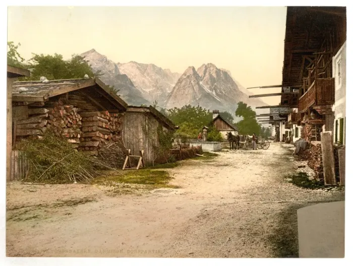 Framed Print : Village street, Garmisch, Upper Bavaria, Germany Framed Print : Village street, Garmisch, Upper Bavaria, Germany