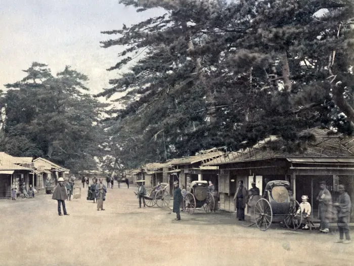 Framed Print : Village street scene, Japan circa 1880s. Date: circa1880s Framed Print : Village street scene, Japan circa 1880s. Date: circa1880s