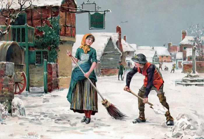 Framed Print : Village Street Snow Clearing Framed Print : Village Street Snow Clearing