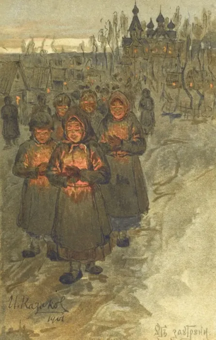 Framed Print : Villagers with candles return from Matins service Framed Print : Villagers with candles return from Matins service
