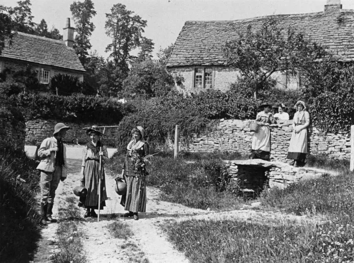 Framed Print : Villagers chatting, 1890s Framed Print : Villagers chatting, 1890s