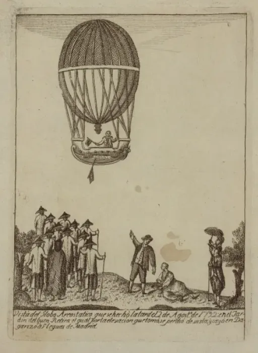 Framed Print : Vincenzo Lunardi riding in the gondola of a balloon ascendin Framed Print : Vincenzo Lunardi riding in the gondola of a balloon ascendin