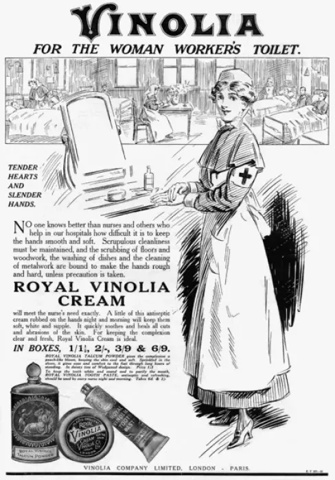 Framed Print : Vinolia WW1 advertisement, women war workers Framed Print : Vinolia WW1 advertisement, women war workers