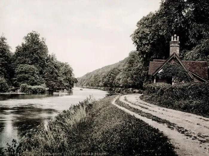 Framed Print : Vintage 19th century / 1900 photograph: Clivedon Woods, Cookham Ferry, River Thames Framed Print : Vintage 19th century / 1900 photograph: Clivedon Woods, Cookham Ferry, River Thames