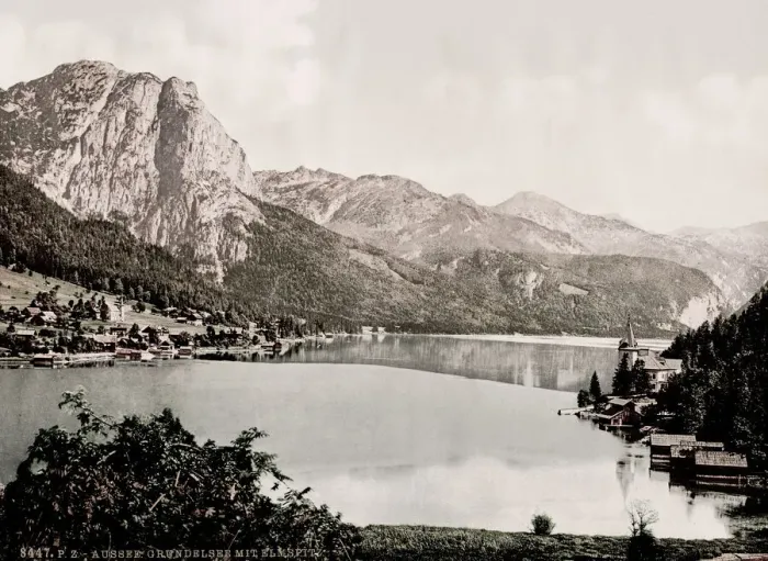 Framed Print : Vintage 19th century / 1900 photograph: Grundlsee, a municipality in the Liezen District Framed Print : Vintage 19th century / 1900 photograph: Grundlsee, a municipality in the Liezen District