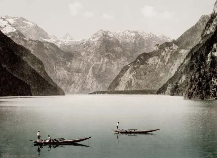 Framed Print : Vintage 19th century / 1900 photograph: The Konigssee, a natural lake in the extreme Framed Print : Vintage 19th century / 1900 photograph: The Konigssee, a natural lake in the extreme