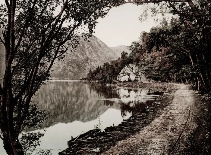 Framed Print : Vintage 19th century / 1900 photograph: Path along Loch Katrine Framed Print : Vintage 19th century / 1900 photograph: Path along Loch Katrine