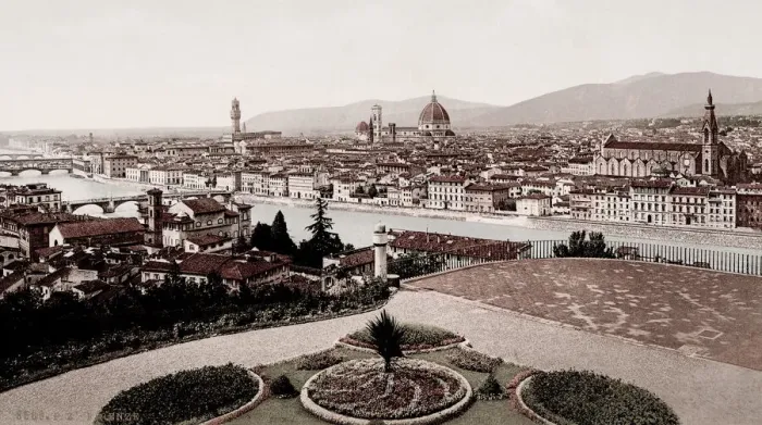 Framed Print : Vintage 19th century / 1900 photograph: view of Florence, Firenze, Italy Framed Print : Vintage 19th century / 1900 photograph: view of Florence, Firenze, Italy