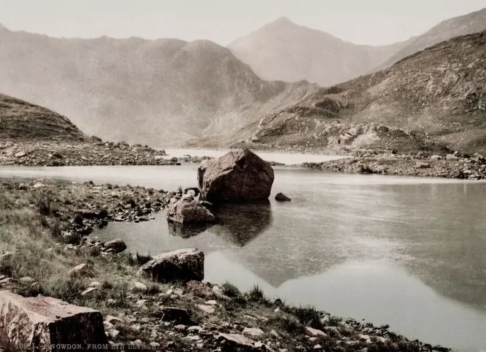 Framed Print : Vintage 19th century / 1900 photograph: view of Snowdon, mountain in Snowdonia Framed Print : Vintage 19th century / 1900 photograph: view of Snowdon, mountain in Snowdonia