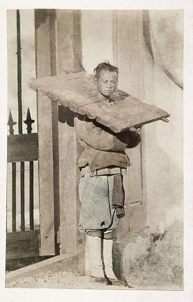 Vintage 19th century photograph: John Thomson carte de visite China: man in a cangue
