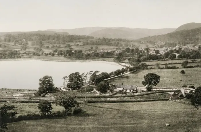 Framed Print : Vintage 19th century photograph: Bala town and lake, Wales Framed Print : Vintage 19th century photograph: Bala town and lake, Wales