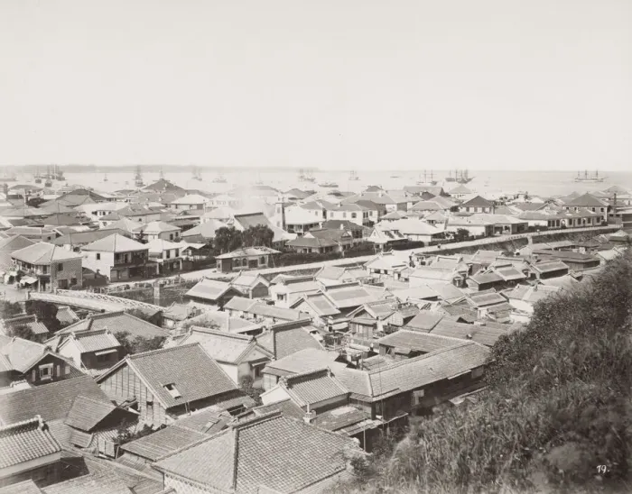 Framed Print : Vintage 19th century photograph: bay and city of Yokohama Japan, c Framed Print : Vintage 19th century photograph: bay and city of Yokohama Japan, c
