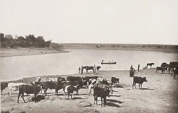 Vintage 19th century photograph: bend in the Vaal River, South Africa