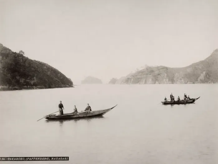 Framed Print : Vintage 19th century photograph: boats in the water at the entrance to Nagasaki harbour Framed Print : Vintage 19th century photograph: boats in the water at the entrance to Nagasaki harbour