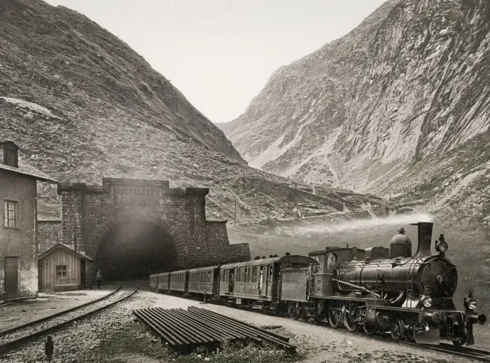 Framed Print : Vintage 19th century photograph: The Gotthard Tunnel is a 15, 003 m (49 Framed Print : Vintage 19th century photograph: The Gotthard Tunnel is a 15, 003 m (49