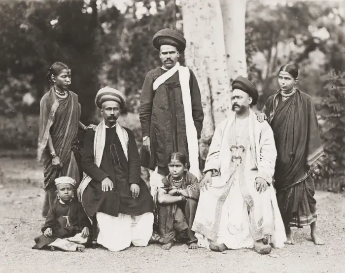 Framed Print : Vintage 19th century photograph: group from the Brahmin caste, India, c Framed Print : Vintage 19th century photograph: group from the Brahmin caste, India, c