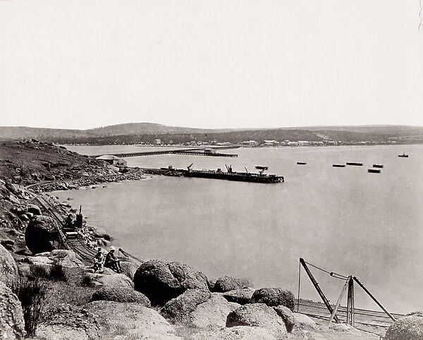Vintage 19th century photograph: harbour, dock at Port Victor, South Australia