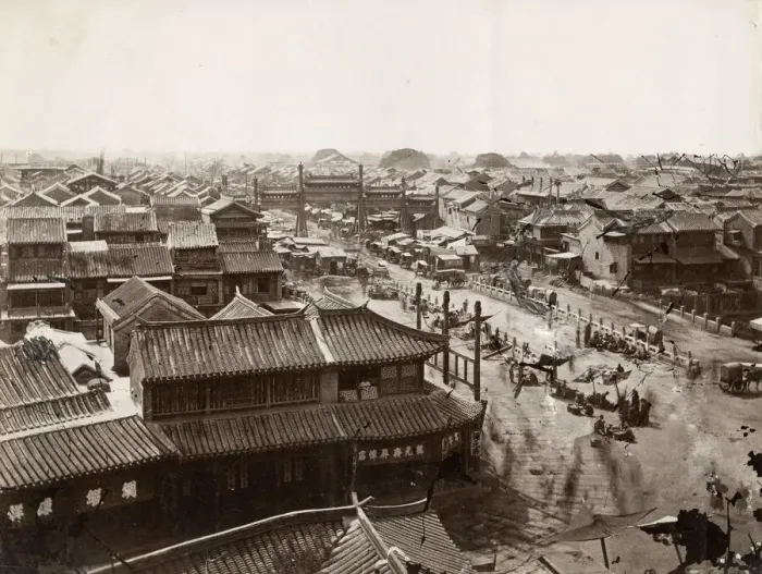 Framed Print : Vintage 19th century photograph: Hatamen street and pailou, paifeng, Peking, Beijing Framed Print : Vintage 19th century photograph: Hatamen street and pailou, paifeng, Peking, Beijing