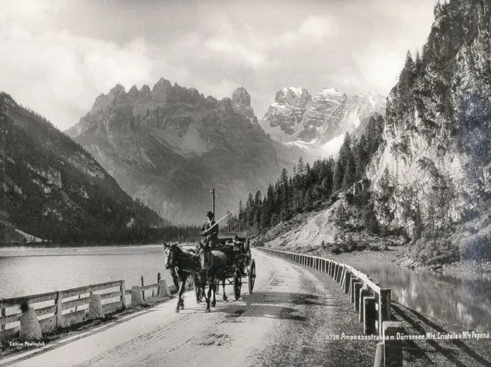 Framed Print : Vintage 19th century photograph - horse and carriage on the road at Ampezzo Framed Print : Vintage 19th century photograph - horse and carriage on the road at Ampezzo