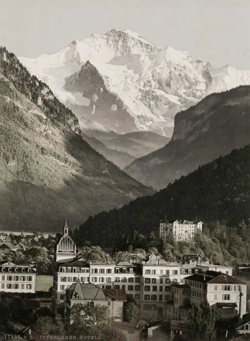 Framed Print : Vintage 19th century photograph: Interlaken hotels, Switzerland Framed Print : Vintage 19th century photograph: Interlaken hotels, Switzerland