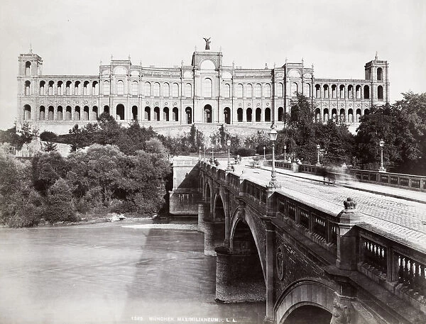 Vintage 19th century photograph - Maximilianeum, Bavarian parliament building, palace