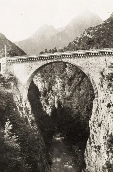 Framed Print : Vintage 19th century photograph - The Napoleon bridge, Luz Saint Sauveur, Hautes Pyrenees Framed Print : Vintage 19th century photograph - The Napoleon bridge, Luz Saint Sauveur, Hautes Pyrenees