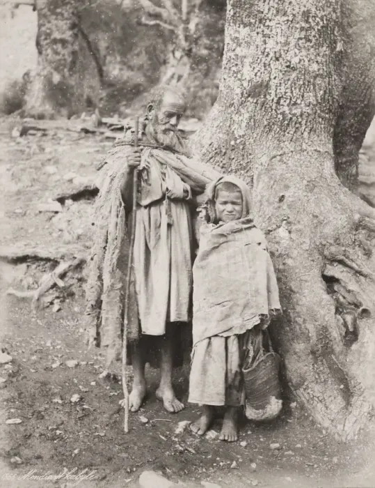 Framed Print : Vintage 19th century photograph: poorly dressed elederly man and child, Tunis, Tunisia, c Framed Print : Vintage 19th century photograph: poorly dressed elederly man and child, Tunis, Tunisia, c