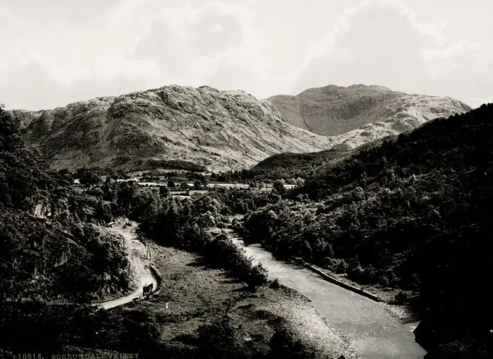 Framed Print : Vintage 19th century photograph: river and mountain view Borrowdale Valley, Lake District Framed Print : Vintage 19th century photograph: river and mountain view Borrowdale Valley, Lake District