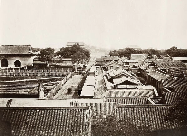 Vintage 19th century photograph: Rooftop view, Imperial Palace, Peking, Beijing, China