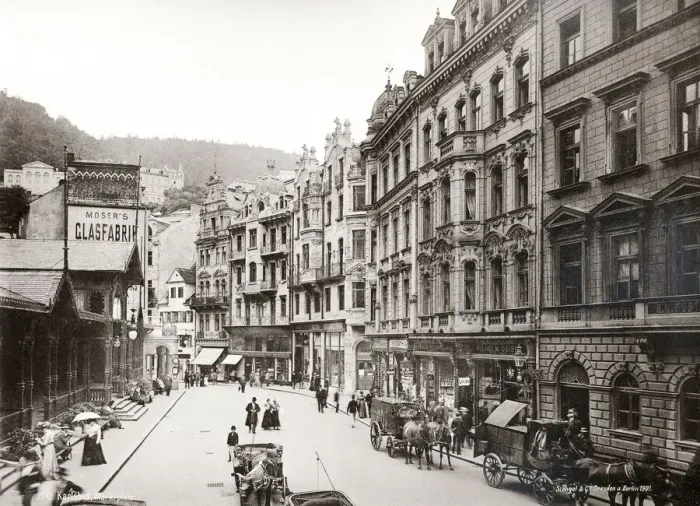 Framed Print : Vintage 19th century photograph - street scene, Kalsbad, Karlovy Vary, Czech Republic Framed Print : Vintage 19th century photograph - street scene, Kalsbad, Karlovy Vary, Czech Republic