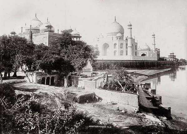 Vintage 19th century photograph: Taj Mahal from the River, Agra, India