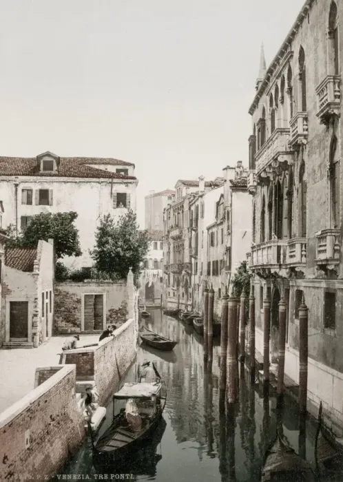 Framed Print : Vintage 19th century photograph: Tre Ponti, canal Venice, Italy Framed Print : Vintage 19th century photograph: Tre Ponti, canal Venice, Italy