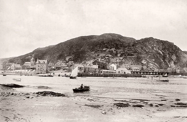 Vintage 19th century photograph - United Kingdom - Barmouth, beach and sea with boats
