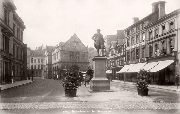 Vintage 19th century photograph - United Kingdom - Shrewsbury- Market Place
