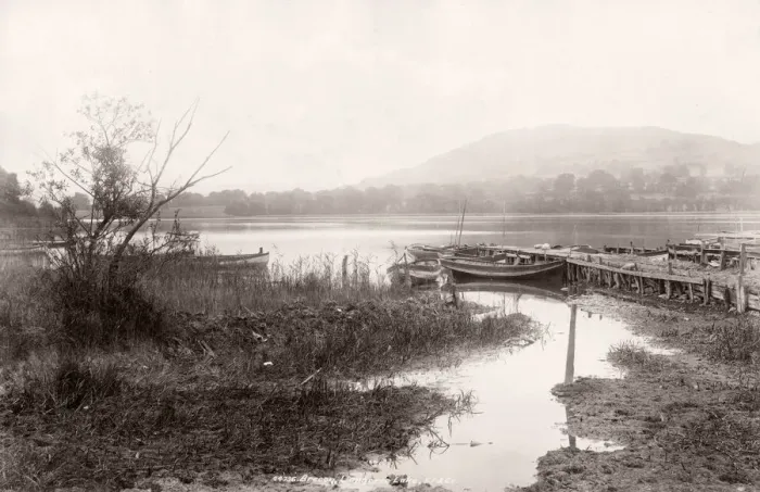 Framed Print : Vintage 19th century photograph - United Kingdom - Brecon, Wales - Lllangorse Lake Framed Print : Vintage 19th century photograph - United Kingdom - Brecon, Wales - Lllangorse Lake