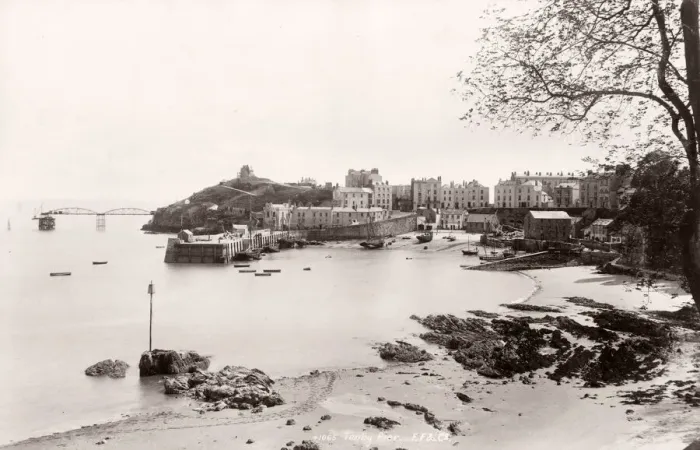 Framed Print : Vintage 19th century photograph - United Kingdom - the pier, Tenby, Wales