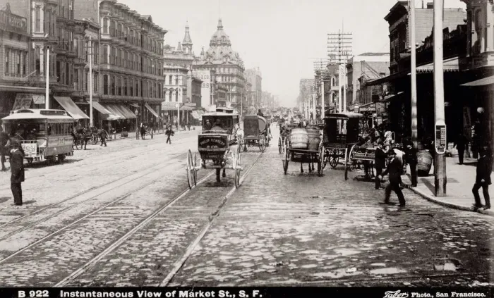 Framed Print : Vintage 19th century photograph: view of Market Street, California, Taber studio photo Framed Print : Vintage 19th century photograph: view of Market Street, California, Taber studio photo